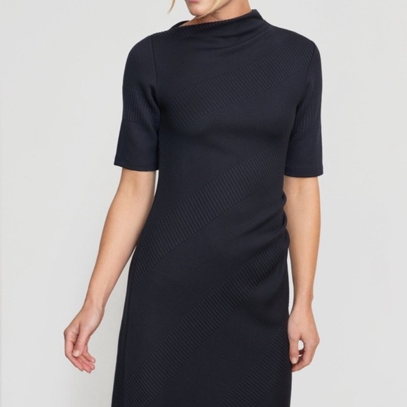 Modern Citizen Evie Ribbed Knit Jersey Ruched Midi Dress Navy Blue Medium - Picture 4 of 11